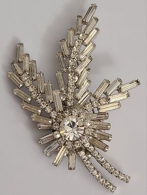 Vintage Juliana D&E Brooch Huge Verified Baguettes Rhinestones Estate Silver Euc